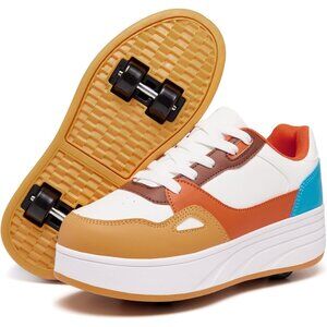 Kids Yellow/orange/white Detachable Wheeled 2 In 1 Skating Shoes Fashion Sneaker